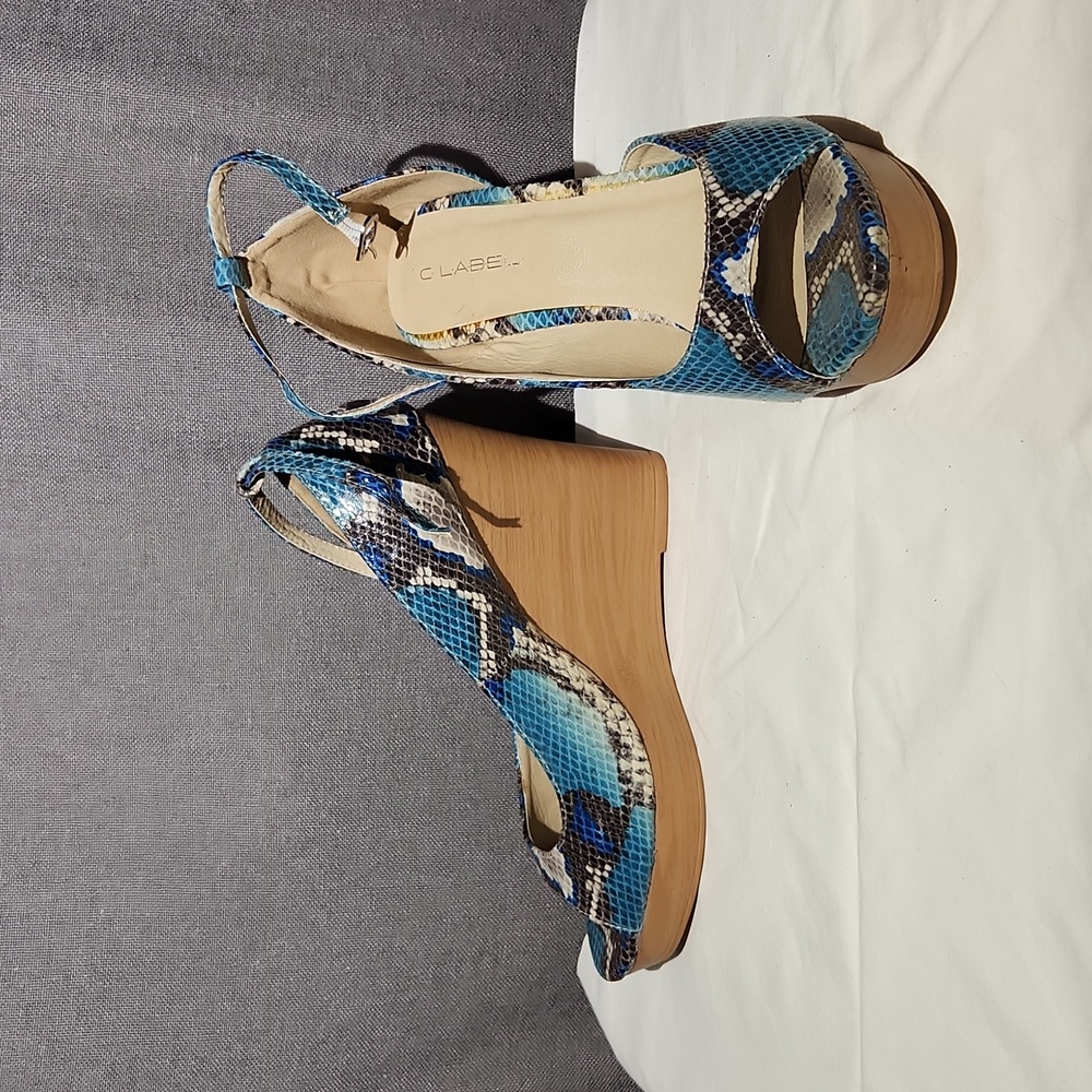 C Label open toe wedge heels ankle strap size 10